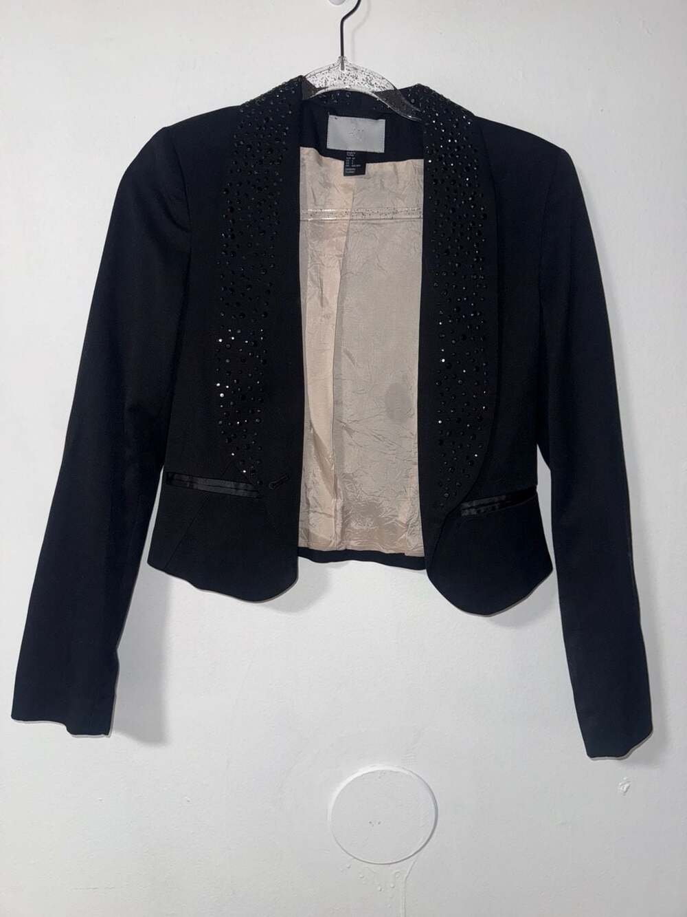 H&M Black Studded Collar Open Front Cropped Blazer